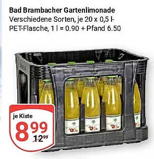 Bad Brambacher Gartenlimonade Verschiedene Sorten, je 20 x 0,5 l-PET-Flasche, 1 l = 0.90 + Pfand 6.50