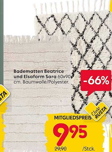 Badematten Beatrice und Elsafor  Sara 60x90 cm. Baumwolle/Polyester.