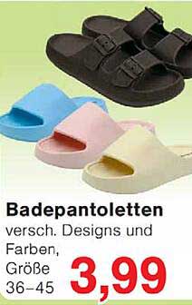 Badepantoletten versch. Designs und Farben, Größe 36–45
