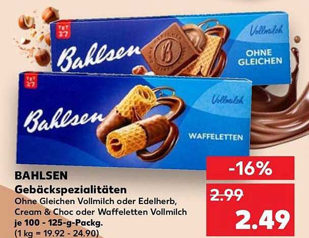 BAHLSEN Gebäckspezialitäten Ohne Gleichen Vollmilch oder Edelherb, Cream & Choc oder Waffeletten Vollmilch je 100 - 125-g-Packg.
