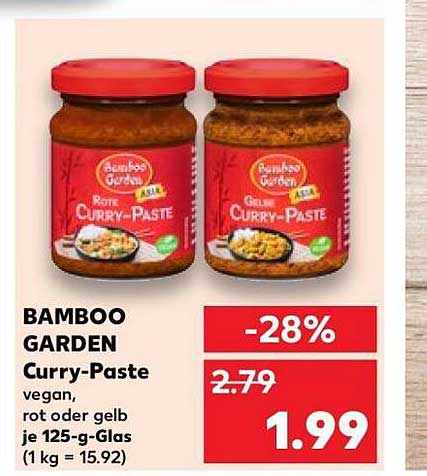 BAMBOO GARDEN Curry-Paste vegan, rot oder gelb je 125-g-Glas (1 kg = 15.92)