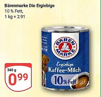 Bärenmarke Die Ergiebige 10 % Fett, 1 kg = 2.91