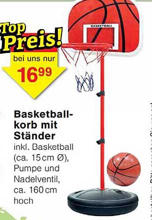 Basketballkorb mit Ständer inkl. Basketball (ca. 15cm Ø), Pumpe und Nadelventil, ca. 160 cm hoch