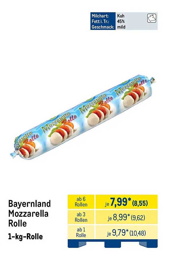 Bayernland Mozzarella Rolle 1-kg-Rolle