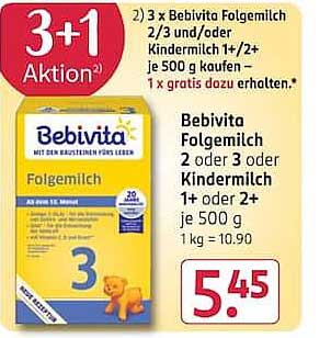 Bebivita Folgemilch 2 oder 3 oder Kindermilch 1+ oder 2+ je 500 g