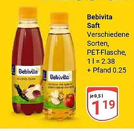 Bebivita Saft Verschiedene Sorten, PET-Flasche, 1 l = 2.38 + Pfand 0.25