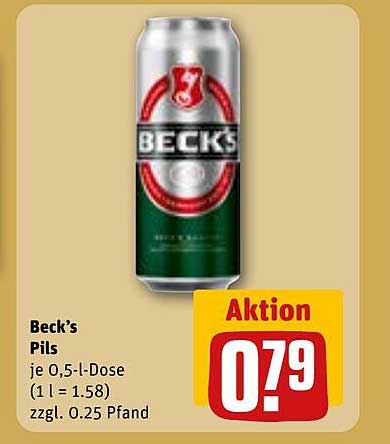 Beck's Pils je 0,5-l-Dose (1 l = 1.58) zzgl. 0.25 Pfand