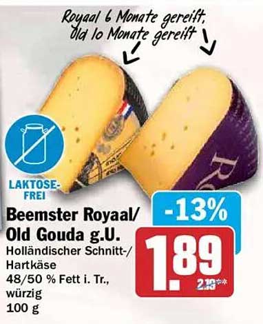 Beemster Royaal/ Old Gouda g.U. Holländischer Schnitt-/ Hartkäse 48/50 % Fett i. Tr., würzig 100 g