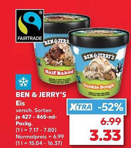 BEN & JERRY'S Eis versch. Sorten je 427 - 465-ml-Packg.