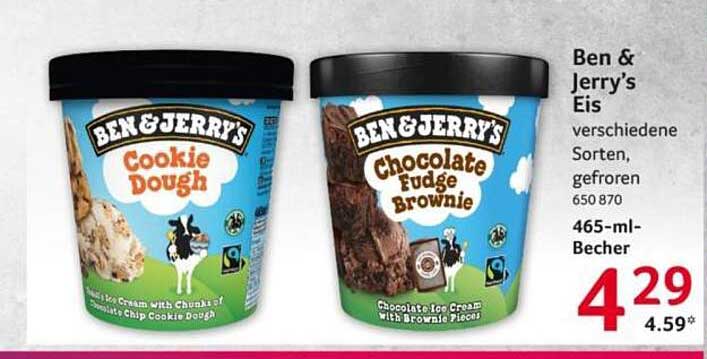 Ben & Jerry’s Eis verschiedene Sorten, gefroren 465-ml-Becher