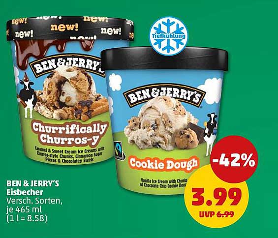 BEN & JERRY’S Eisbecher Versch. Sorten, je 465 ml (1 L = 8.58)