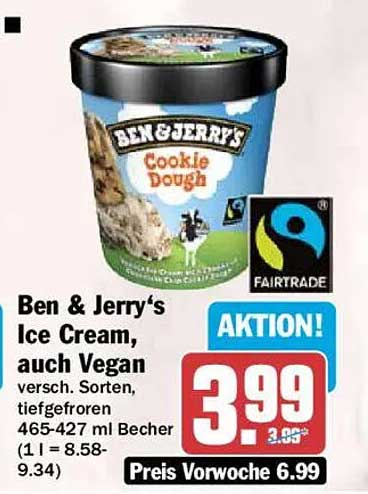 Ben & Jerry's Ice Cream, auch Vegan versch. Sorten, tiefgefroren 465-427 ml Becher (1 l = 8.58-9.34)