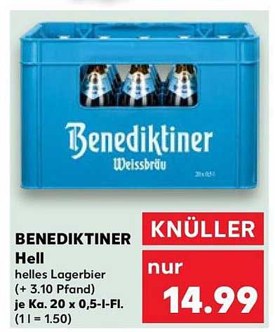 Benediktiner Hell helles Lagerbier (+ 3,10 Pfand) je Ka. 20 x 0,5-l-Fl. (1 l = 1.50)