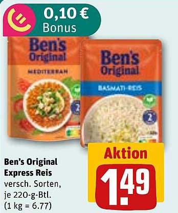 Ben’s Original Express Reis versch. Sorten, je 220-g-Btl. (1 kg = 6.77)