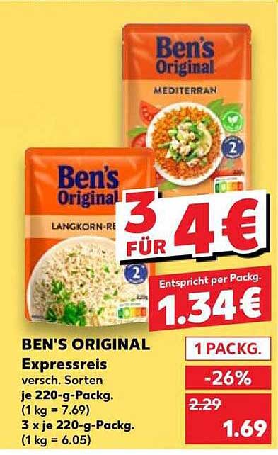 BEN'S ORIGINAL Expressreis versch. Sorten je 220-g-Packg. (1 kg = 7.69) 3 x je 220-g-Packg. (1 kg = 6.05)