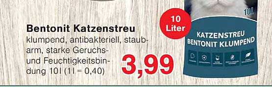 Bentonit Katzenstreu klumpend, antibakteriell, staubarm, starke Geruchs- und Feuchtigkeitsbindung 10 l (1 l = 0,40)