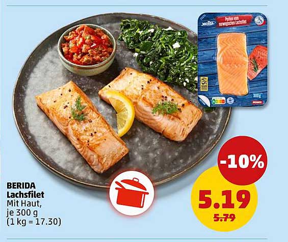 BERIDA Lachsfilet Mit Haut, je 300 g (1 kg = 17.30)