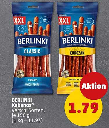 BERLINKI Kabanos* Versch. Sorten, je 150 g (1 kg = 11.93)