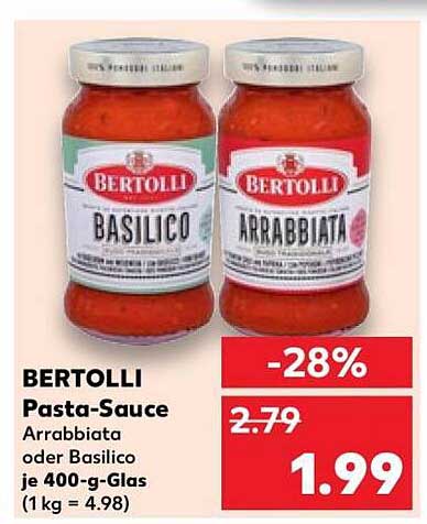 BERTOLLI Pasta-Sauce Arrabbiata oder Basilico je 400-g-Glas (1 kg = 4,98)