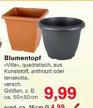 Blumentopf »Villa«, quadratisch, aus Kunststoff, anthrazit oder terrakotta, versch. Größen, z. B. ca. 50x50 cm