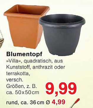 Blumentopf »Villa«, quadratisch, aus Kunststoff, anthrazit oder terrakotta, versch. Größen, z. B. ca. 50x50 cm rund, ca. 36 cm Ø
