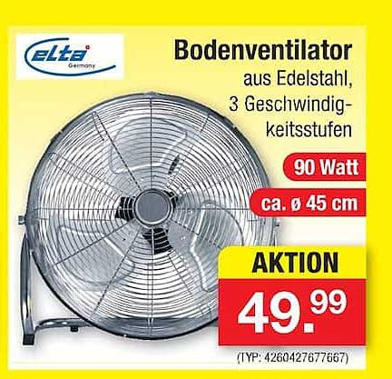 Bodenventilator aus Edelstahl, 3 Geschwindigkeitsstufen