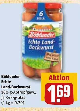 Böklunder Echte Land-Bockwurst 180-g-Abtropfgew. je 345-g-Glas (1 kg = 9.39)