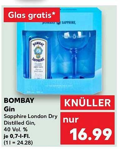BOMBAY Gin Sapphire London Dry Distilled Gin, 40 Vol. % je 0,7-l-Fl. (1 l = 24.28)