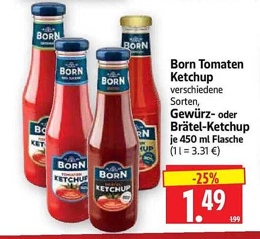 Born Tomaten Ketchup verschiedene Sorten, Gewürz- oder Brätel-Ketchup je 450 ml Flasche