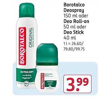 Borotalco Deospray 150 ml oder Deo Roll-on 50 ml oder Deo Stick 40 ml