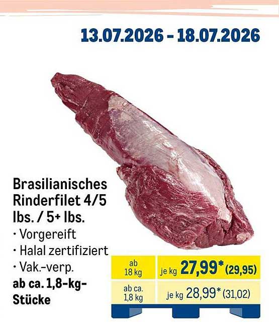 Brasilianisches Rinderfilet 4/5 lbs. / 5+ lbs.