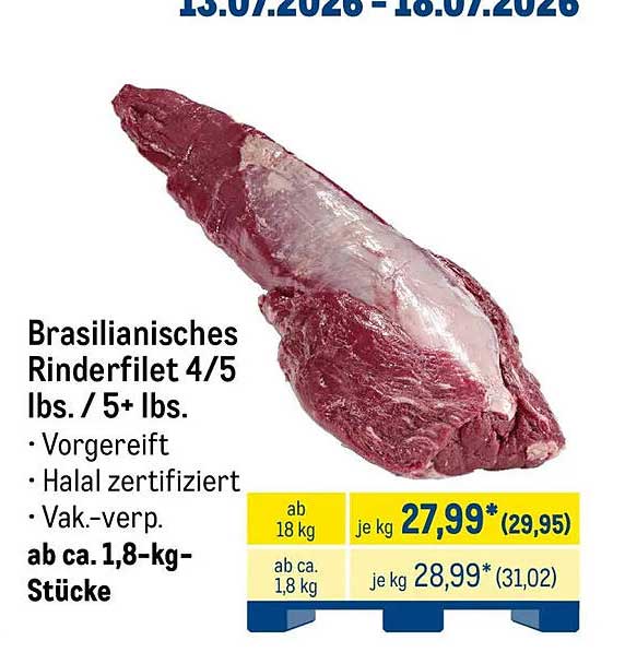 Brasilianisches Rinderfilet 4/5 lbs. / 5+ lbs.