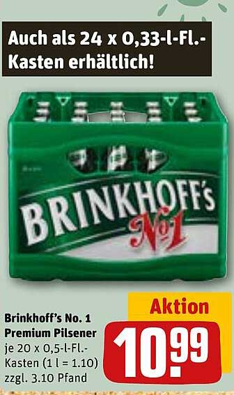 Brinkhoff’s No. 1 Premium Pilsener je 20 x 0,5-L-Fl.-Kasten (1 l = 1.10) zzgl. 3.10 Pfand