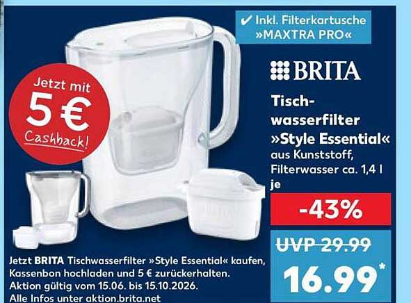 BRITA Tischwasserfilter »Style Essential« aus Kunststoff, Filterwasser ca. 1,4 l je