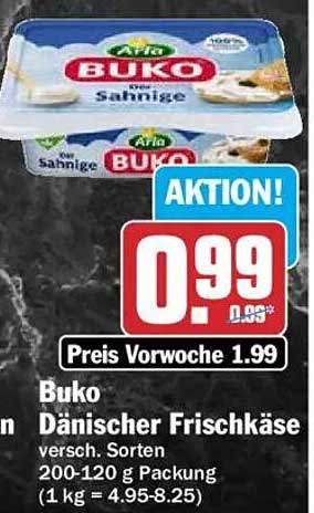 Buko Dänischer Frischkäse versch. Sorten 200-120 g Packung (1 kg = 4.95-8.25)
