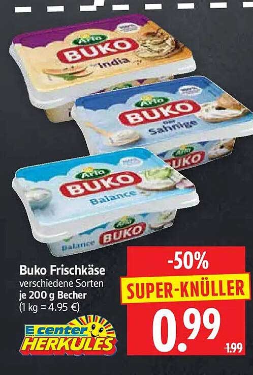 Buko Frischkäse verschiedene Sorten je 200 g Becher (1 kg = 4.95 €)