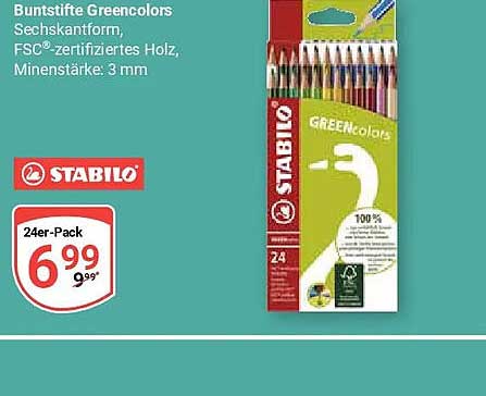 Buntstifte Greencolors Sechskantform, FSC®-zertifiziertes Holz, Minenstärke: 3 mm