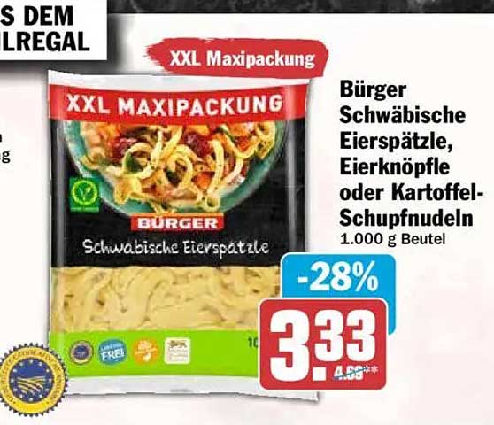 Bürger Schwäbische Eierspätzle, Eierspätzle oder Kartoffel-Schupfnudeln 1.000 g Beutel