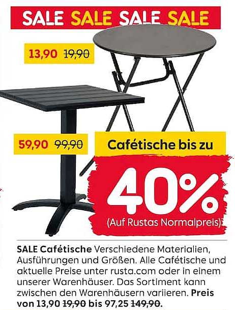 Cafétische bis zu 40%