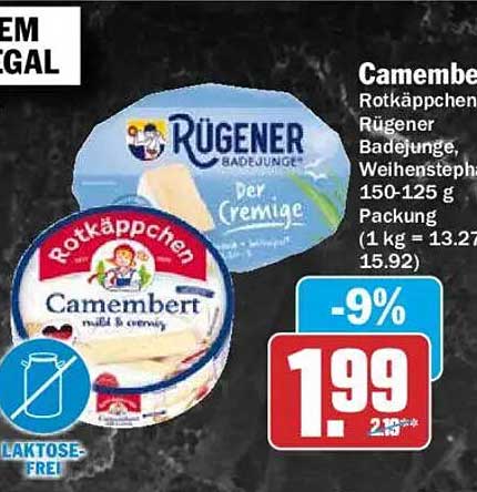 Camembert Rotkäppchen Rügener Badejunge, Weihensteph. 150-125 g Packung