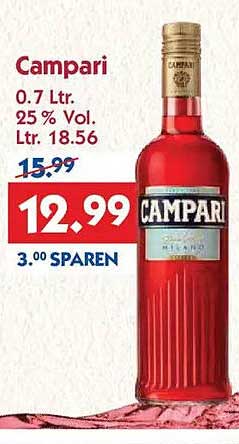 Campari 0.7 Ltr. 25 % Vol. Ltr. 18.56
