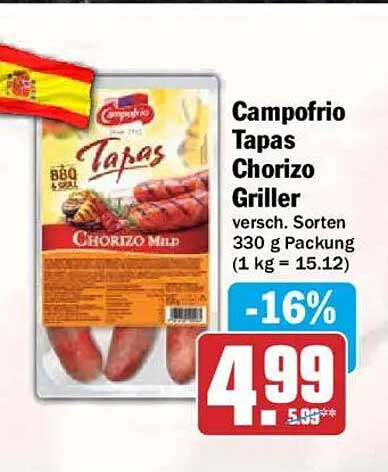 Campofrio Tapas Chorizo Griller versch. Sorten 330 g Packung (1 kg = 15.12)