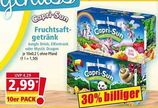 Capri-Sun Fruchtsaftgetränk Junge Drink, Elefantentrank oder Mystic Dragon je 10x0,2 l, ohne Pfand (1 l = 1,50)