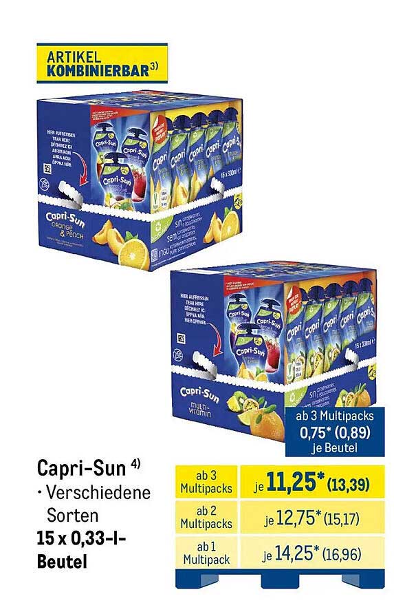 Capri-Sun Verschiedene Sorten 15 x 0,33-l-Beutel