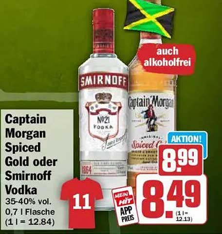 Captain Morgan Spiced Gold oder Smirnoff Vodka