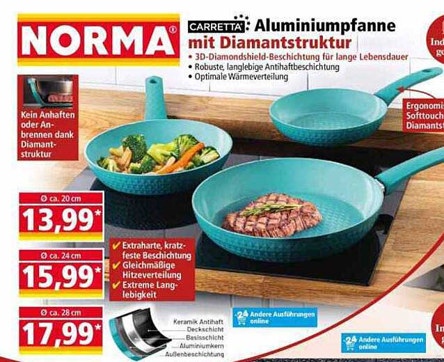 CARRETTA Aluminiumpfanne mit Diamantstruktur