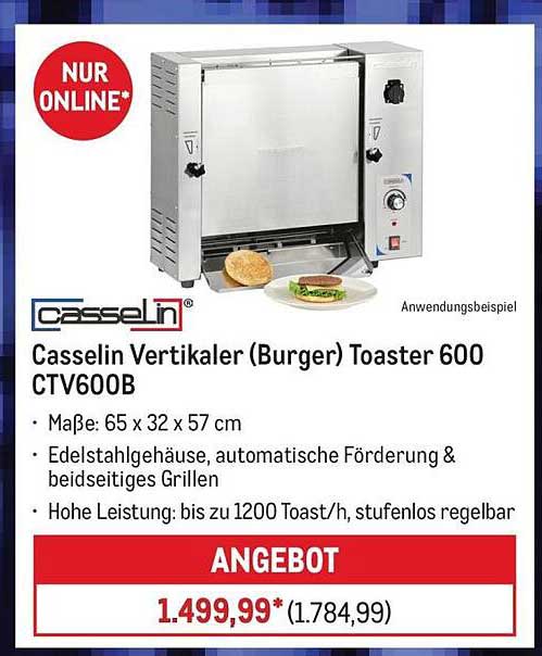 Casselin Vertikaler (Burger) Toaster 600 CTV600B