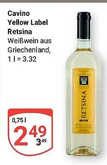 Cavino Yellow Label Retsina Weißwein aus Griechenland, 1 l = 3.32