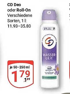 CD Deo oder Roll-On Verschiedene Sorten, 1 l: 11.93–35.80