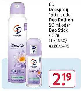 CD Deospray 150 ml oder Deo Roll-on 50 ml oder Deo Stick 40 ml